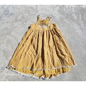 Joie Little Girls Size 7 Yellow Dress Embroidered Button Back Sleeveless Lined